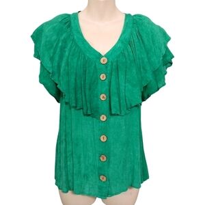 🔵BOGO FREE🔵 Main Strip Green Peasant Ruffled Rayon Top Sz S